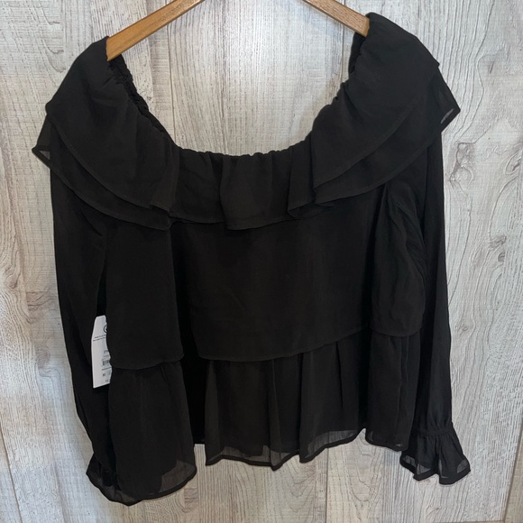 NEW! Time and Tru Black Long Sleeve off-the-shoulder Ruffle Blouse Top NWT - XL - Picture 10 of 16